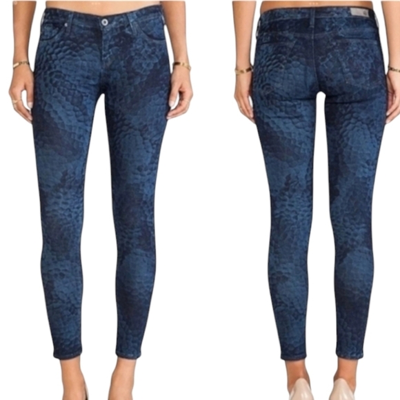 AG Adriano Goldschmied chic blue print denim comfy soft skinny jeans sz 26 L30 - Picture 1 of 10